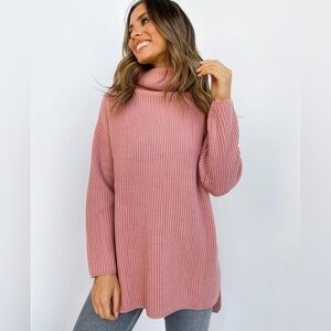Petal and Pup Womens Cable Knit Oversized Turtleneck Sweater Size 2 Mauve Pink